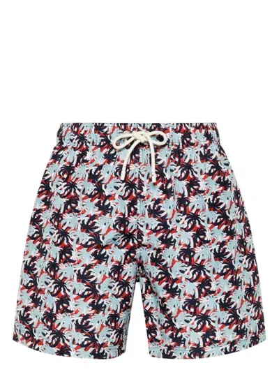 Palm Angels Palms Camo-print Swim Shorts In Bluered