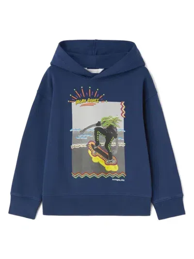 Palm Angels Kids' Photograph-print Cotton Hoodie In Blau