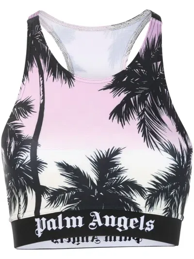 Palm Angels Pink Sunset Logo Sport Top In Black