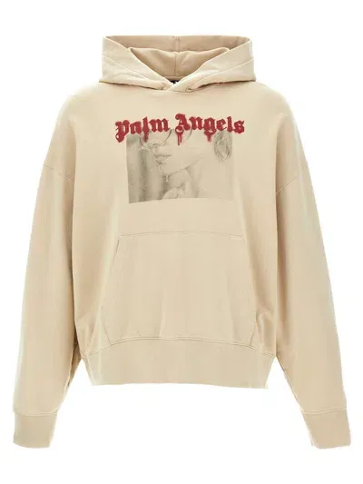 Palm Angels Portrait Pencil Hoodie In Beige