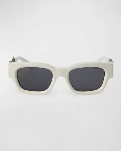 Palm Angels Posey Acetate Rectangle Sunglasses In White Dark Grey