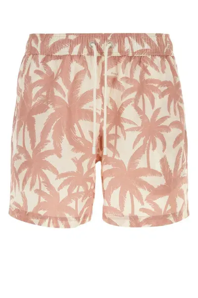 Palm Angels Printed Polyester Swimming Shorts In White