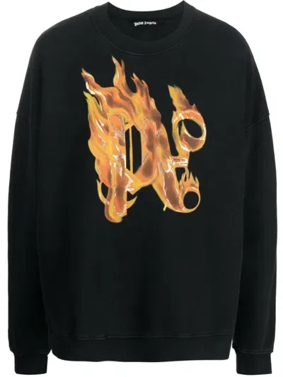 Palm Angels Logo Printed Crewneck Sweatshirt In Black