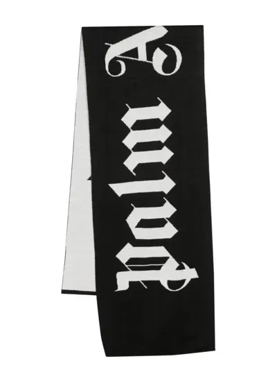 Palm Angels Reversible Black And White Scarf With Logo In Schwarz