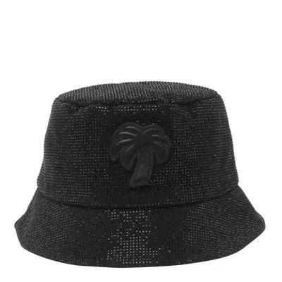 Palm Angels Rhinestones Palm Bucket Hat In Black