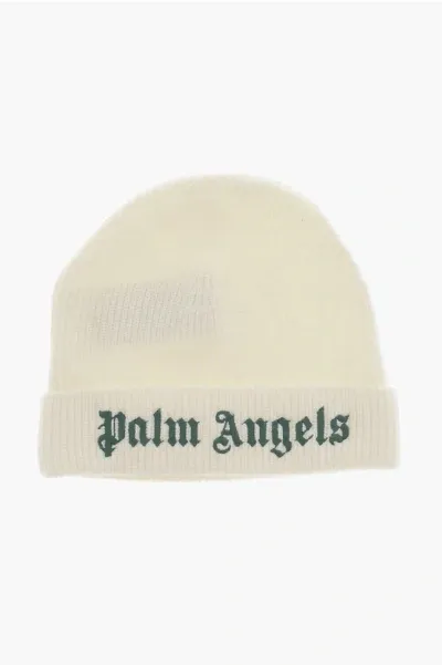 Palm Angels Ribbed Beanie With Embroidery Logo In Neutral