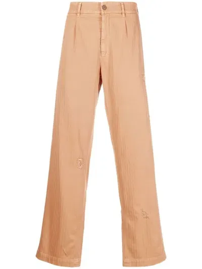 Palm Angels Ripped-detail Straight-leg Trousers In Neutrals