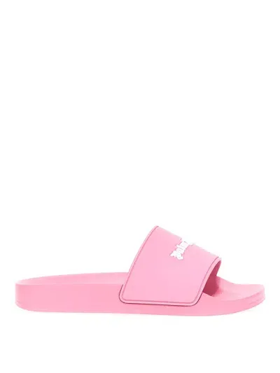 Palm Angels Logo Embossed Slides In Nude & Neutrals