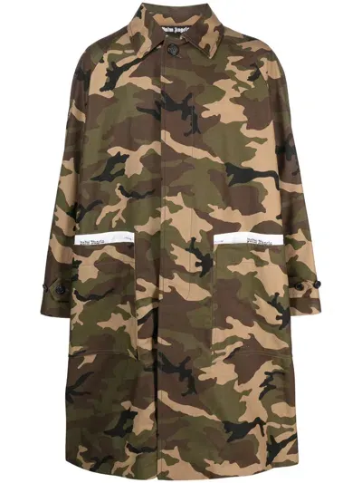 Palm Angels Sartorial-tape Camouflage-print Coat In Brown