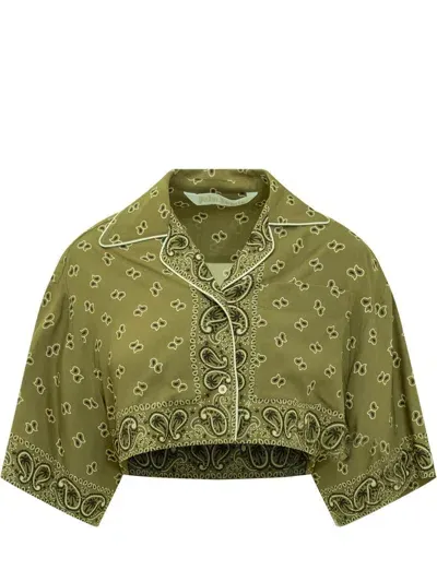 Palm Angels Paisley-print Cropped Shirt In Green