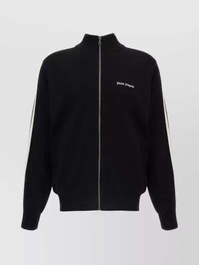 Palm Angels High Collar Zipped Cardigan In Black Off