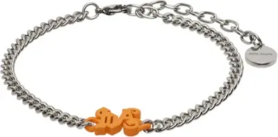 Palm Angels Silver & Orange Monogram Chain Bracelet In Silver Orange