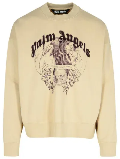 Palm Angels Statement Pencil Graphic Printed Sweatshirt In Beige