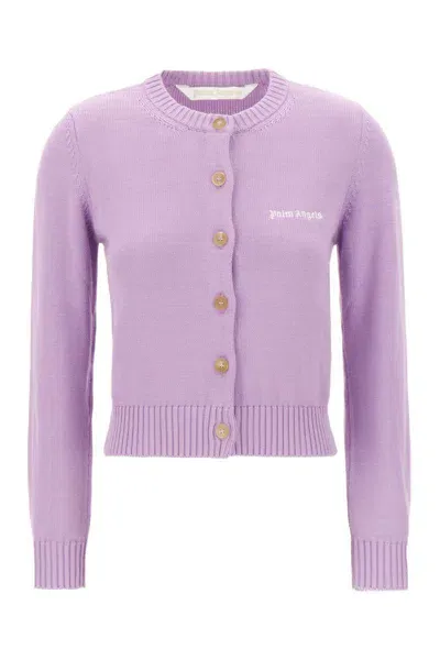 Palm Angels Logo-embroidered Cotton Cardigan In Purple