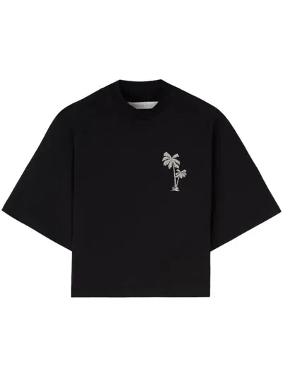 Palm Angels Palm-embroidery Cropped T-shirt In Black