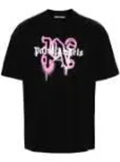 Palm Angels Monogram Spray City T-shirt Miami In Black