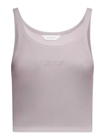 Palm Angels Classic Logo Cotton Tank Top In Metallic