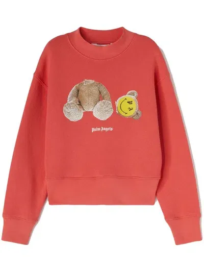 Palm Angels Kids' Teddy Bear Print Sweatshirt In Red