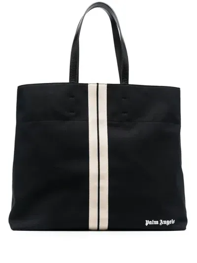 Palm Angels Track Logo-print Cotton Tote Bag In Black