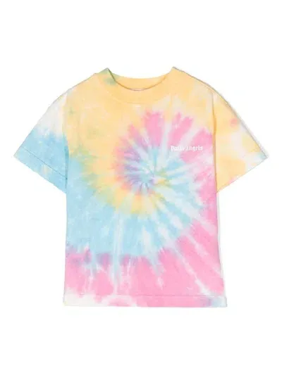 Palm Angels Kids' Tie-dye Cotton T-shirt In Blue