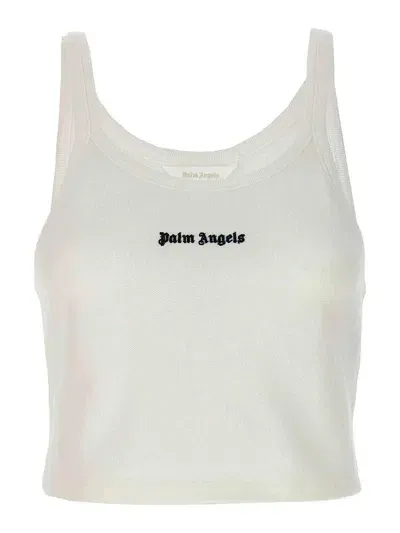 Palm Angels Logo Printed Crewneck Tank Top In White