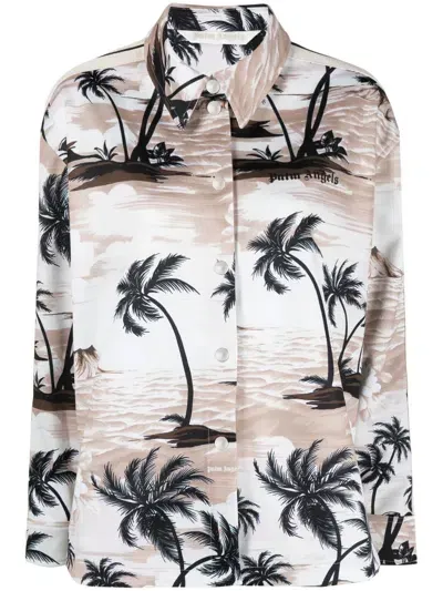 Palm Angels Tropical Print Shirt In Neutrals