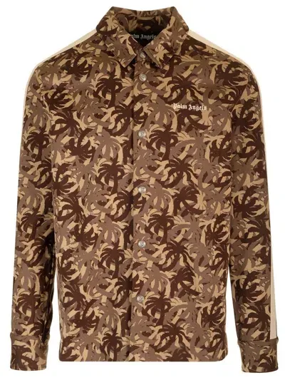 Palm Angels Truck Camouflage Printed Shirt In Brown