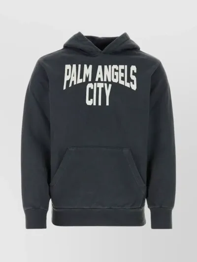 Palm Angels Logo-print Hoodie In Gray