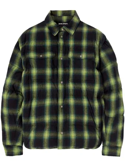 Palm Angels Check-pattern Padded Shirt Jacket In Green