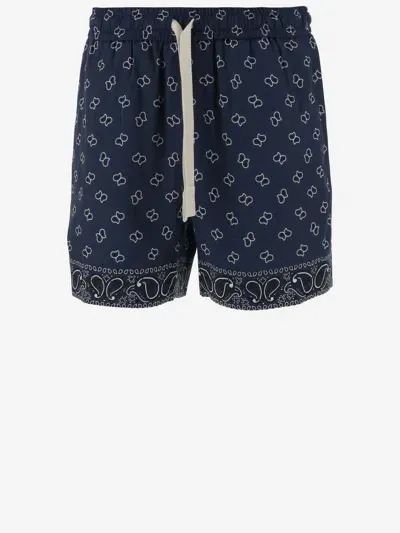 Palm Angels Viscose Short Pants In Blue