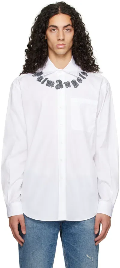 Palm Angels Neon Logo Classic Cotton Shirt In White