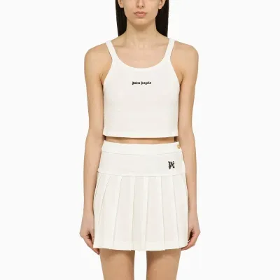 Palm Angels White Cotton Cropped Top Women