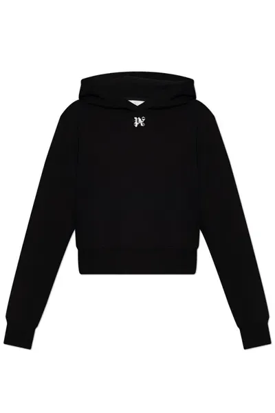 Palm Angels Wings Pencil Cotton Hoodie In Black