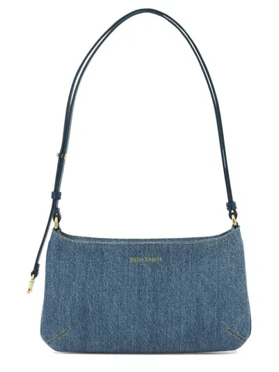 Palm Angels Giorgina Leather-trimmed Denim Shoulder Bag In Gnawed Blue