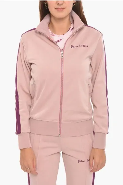 Palm Angels Zip-up Classic Track Sweatshirt With Contrasting Bands In Pink