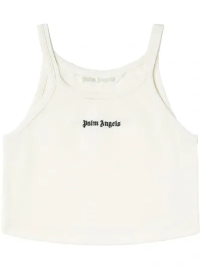 Palm Angels Crop Top Con Logo In White