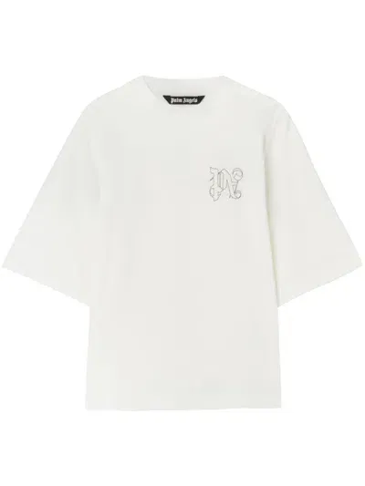 Palm Angels Pa Monogram-embroidered T-shirt In White