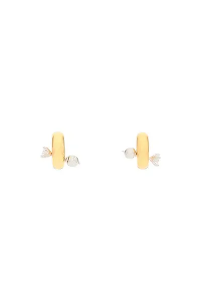 Panconesi Gold Tone Hoops Earrings With Zircons In Gold Plated Brass Woman In Grey