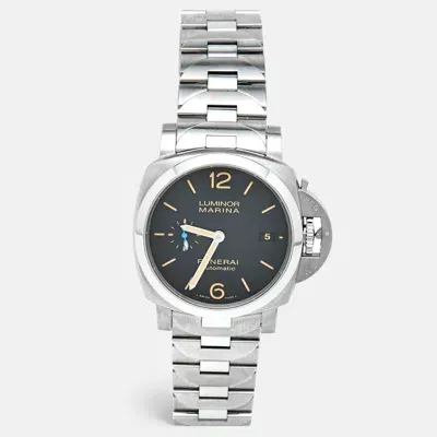 Pre-owned Panerai Black Stainless Steel Luminor Marina Pam00722 Men's Wristwatch 42 Mm In Silver