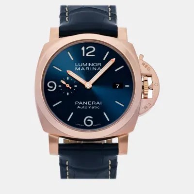 Pre-owned Panerai Blue 18k Rose Gold Luminor Marina Automatic Men's Wristwatch 44 Mm