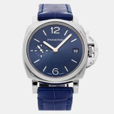 Pre-owned Panerai Blue Stainless Steel Luminor Due Automatic Men's Wristwatch 38 Mm