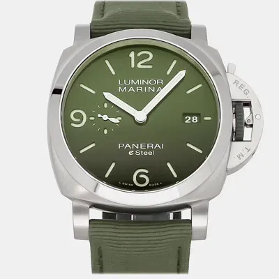 Pre-owned Panerai Green Stainless Steel Luminor Marina Pam01356 Automatic Men's Wristwatch 44 Mm