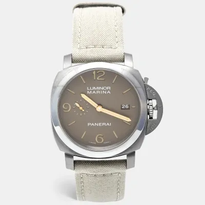 Pre-owned Panerai Luminor Marina 1950 Pam00734 Titanium 44 Mm Watch In Brown