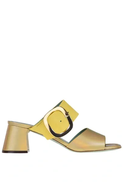 Paola D'arcano Leather And Suede Mules In Yellow