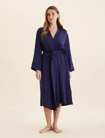 Papinelle Audrey Mulberry Silk Long Robe In Navy