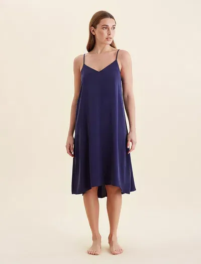 Papinelle Audrey Mulberry Silk Slip Nightgown In Navy