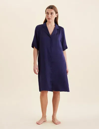 Papinelle Audrey Silk Short Sleeve Nightshirt In Navy