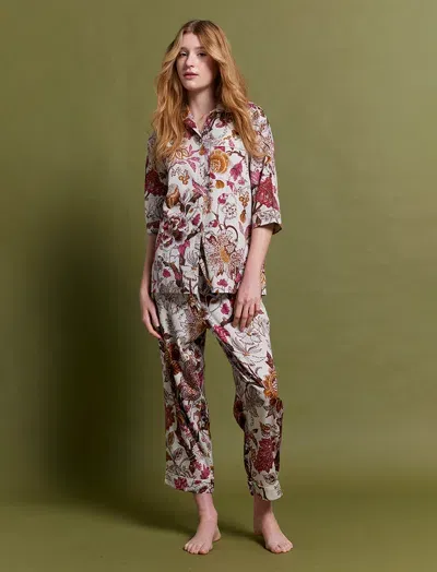 Papinelle Karen Walker Edwardian Floral Crop Pj Set In Macadamia