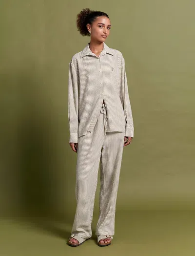 Papinelle Karen Walker Seersucker Stripe Full Length Pj Set In Nutria