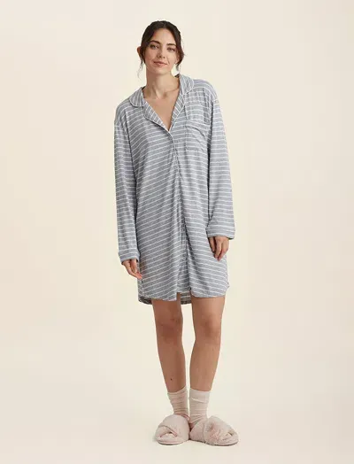 Papinelle Kate Modal Soft Nightshirt In Grey White Stripe